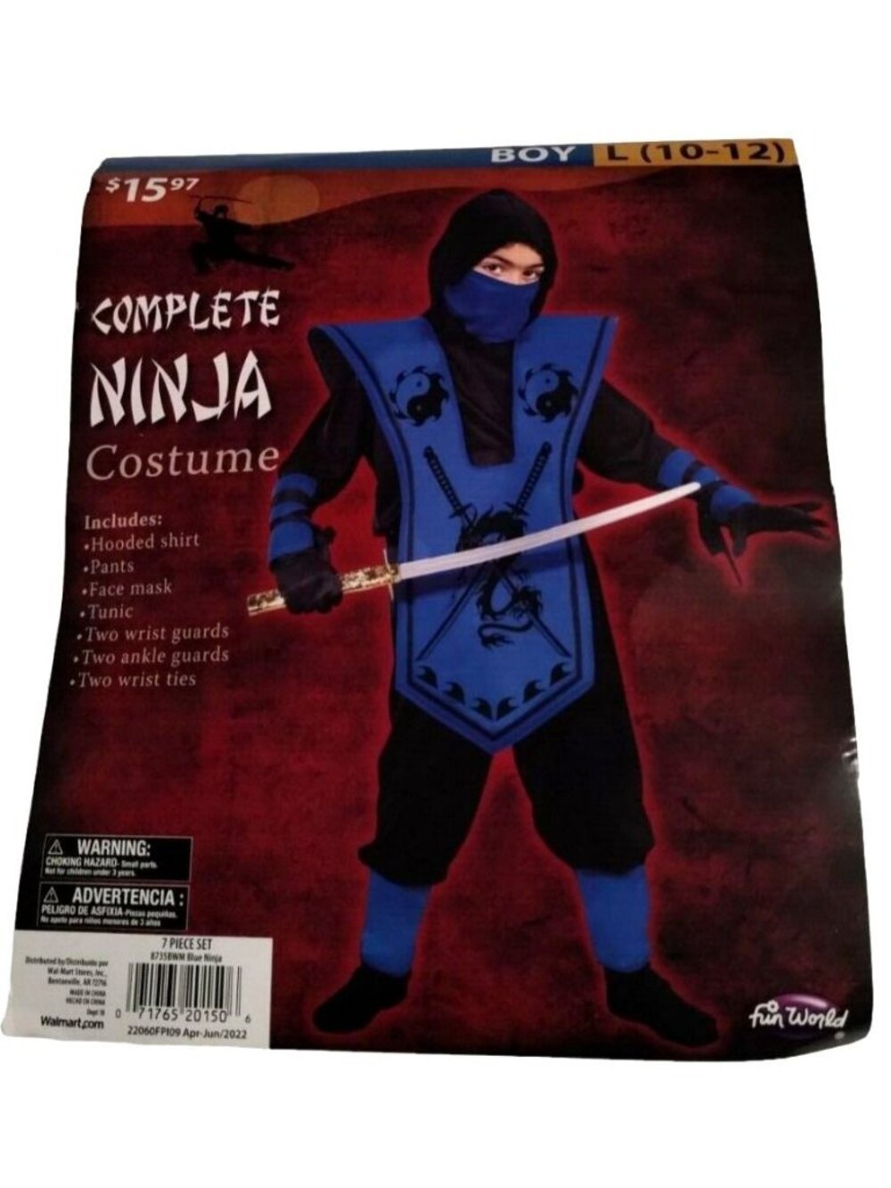 Boys Large 10 to 12 Blue Complete Ninja 10 piece Costume Halloween Dress Up New